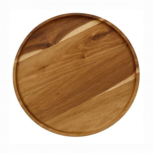 JB Home Collection, 12.5" Acacia Wood Round Serving Tray – Natural Wooden Platter for Charcuterie, Fruits, Snacks, Coffee, Tea – Rustic Food Board for Kitchen, Dining, Entertaining