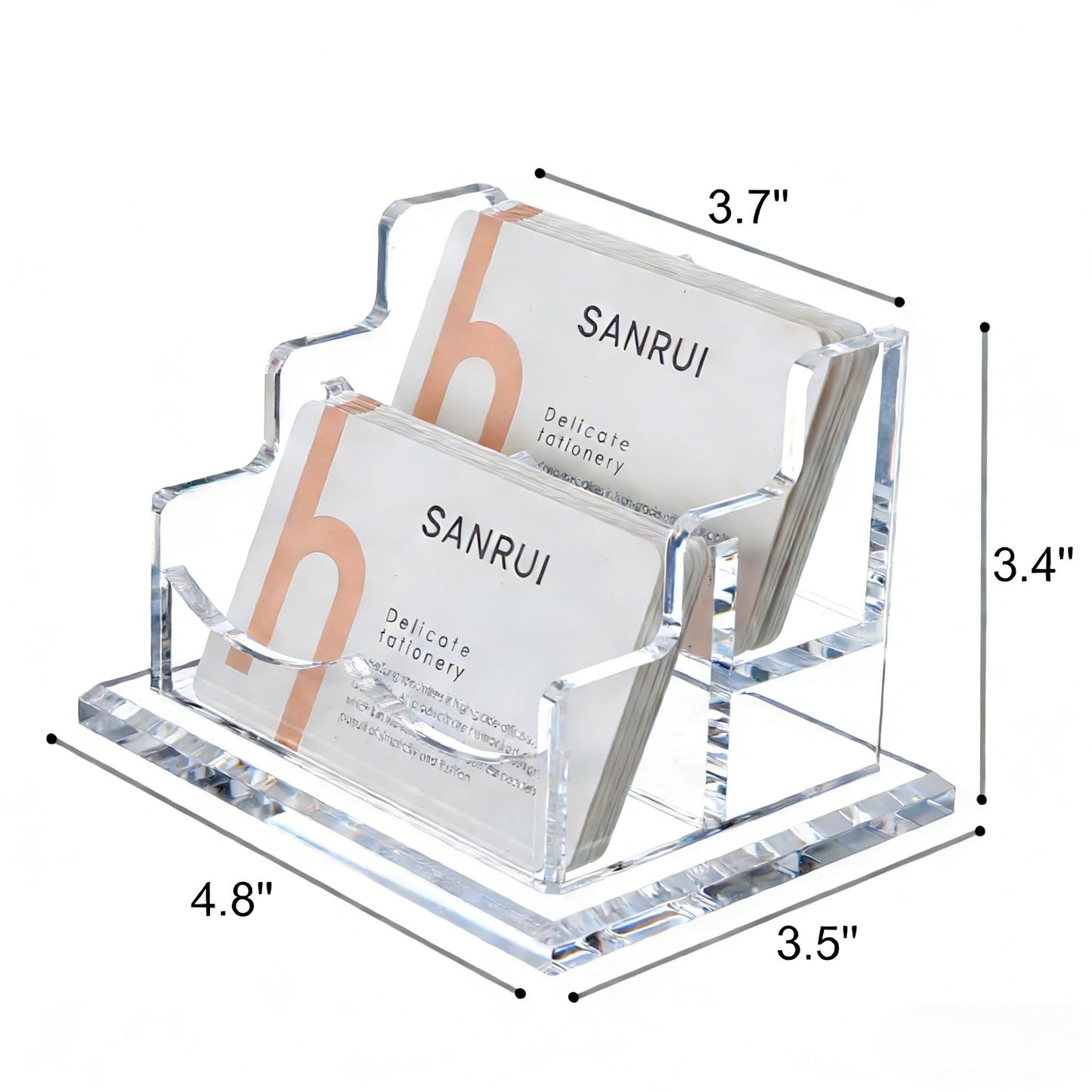 YUXUN Acrylic Business Card Holder for Desk-2 Tier 2 Slots, 3.5"×2" Multiple Business Card Holder Organizer for Women Men, 100+ Business Cards for Office Exhibition Home