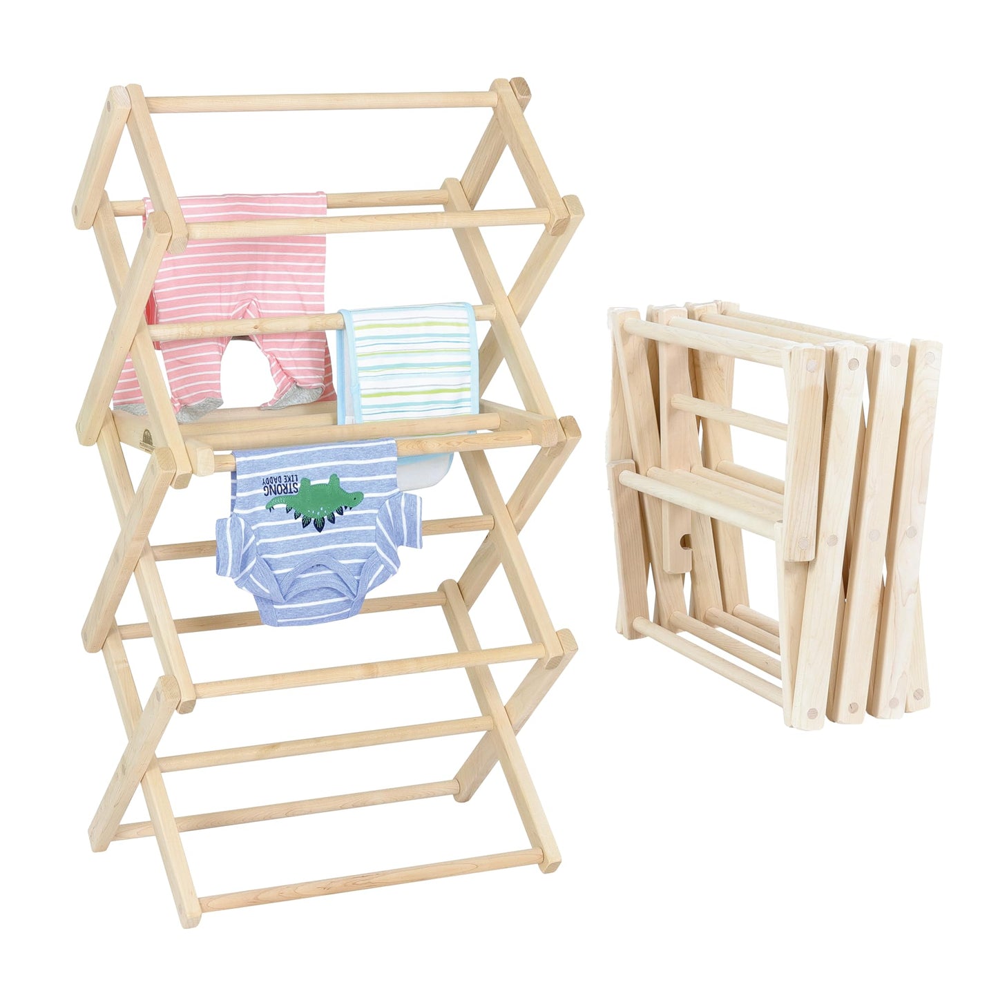 Pennsylvania Woodworks Clothes Drying Rack: Solid Maple Hard Wood Laundry Rack for Baby Clothes, Hand Towels, Delicates & More, Durable Small Folding Drying Rack, Made in USA, No Assembly Needed
