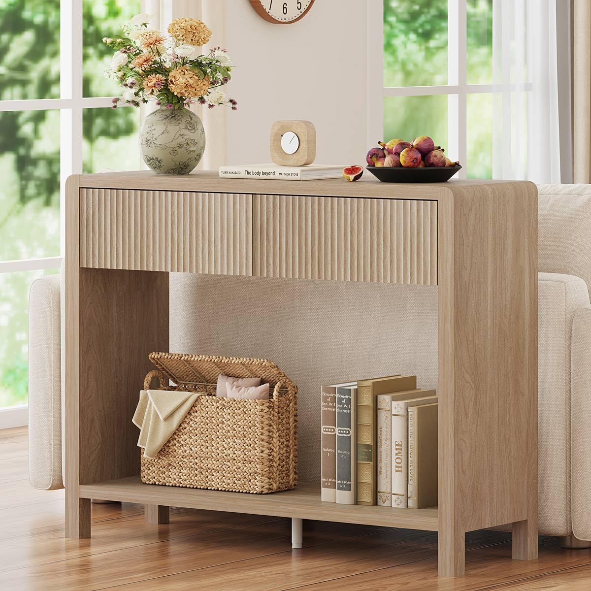 FATORRI Console Sofa Table, Wooden Entryway Table for Living Room, 39.37 inch Modern Hallway Tables and Couch Tables Behind Sofa (Light Walnut)