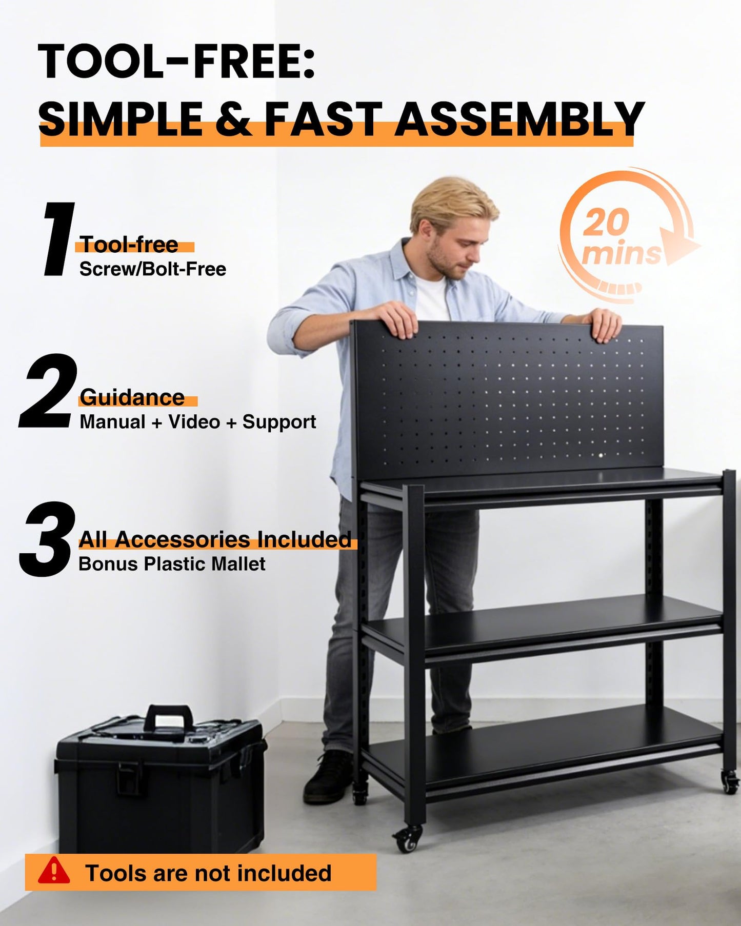 Pterying 52" Rolling Work Table, Adjustable Height Workbench with Lockable Wheels, Pegboard, Heavy Duty Mobile Work Bench for Garage, Tool Workshop, Woodworking and Mechanics