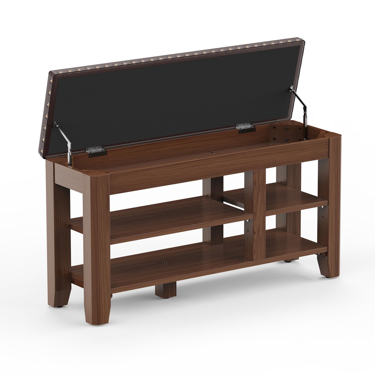 Shoe Bench for Entryway, Solid Rubberwood Shoe Bench with Hidden Storage, Adjustable 2-Tier Shelves & Soft PU Leather Seat, Shoe Rack Durable Easy Assembly for Hallway or Bedroom - Brown, 39.4"