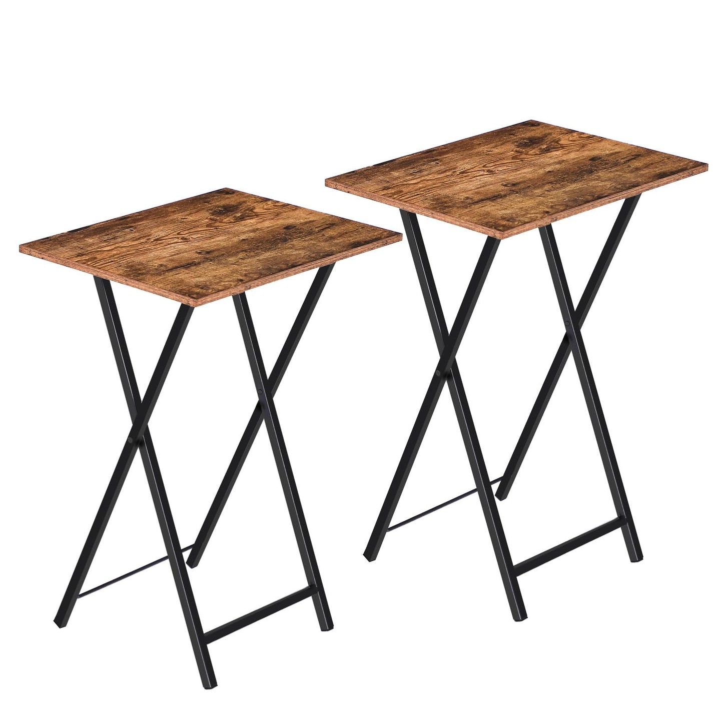HOOBRO Folding TV Tray Tables, Set of 2 Side Table for Small Space, Industrial Snack Tables for Eating at Couch, Stable Metal Frame, Easy Assembly, Space Saving, Rustic Brown and Black BF25BZ01
