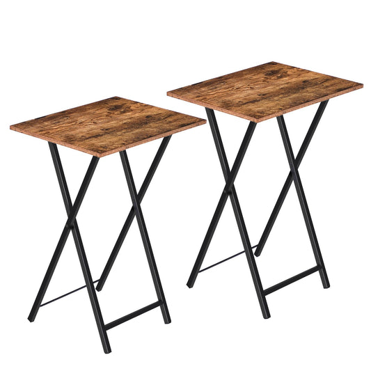 HOOBRO Folding TV Tray Tables, Set of 2 Side Table for Small Space, Industrial Snack Tables for Eating at Couch, Stable Metal Frame, Easy Assembly, Space Saving, Rustic Brown and Black BF25BZ01