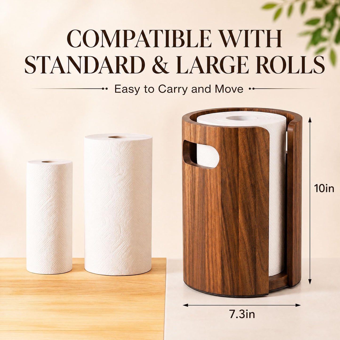 Ferrochef Acacia Wood Paper Towel Holder for Kitchen Countertop 10x7.3in with Splash Guard & Handle, Non-Slip Base, Rustic Farmhouse Paper Towel Stand for Home Office Bathroom Restaurant Hotel