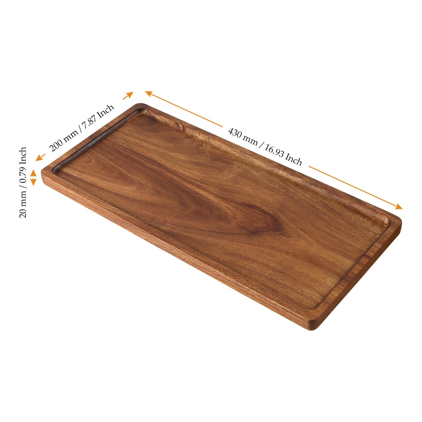 MUKCHAP 4 Pack Wood Serving Platters, 17 x 8 x 0.78 inch Rectangle Large Wooden Serving Tray for Fruit, Dessert, Food, Snack