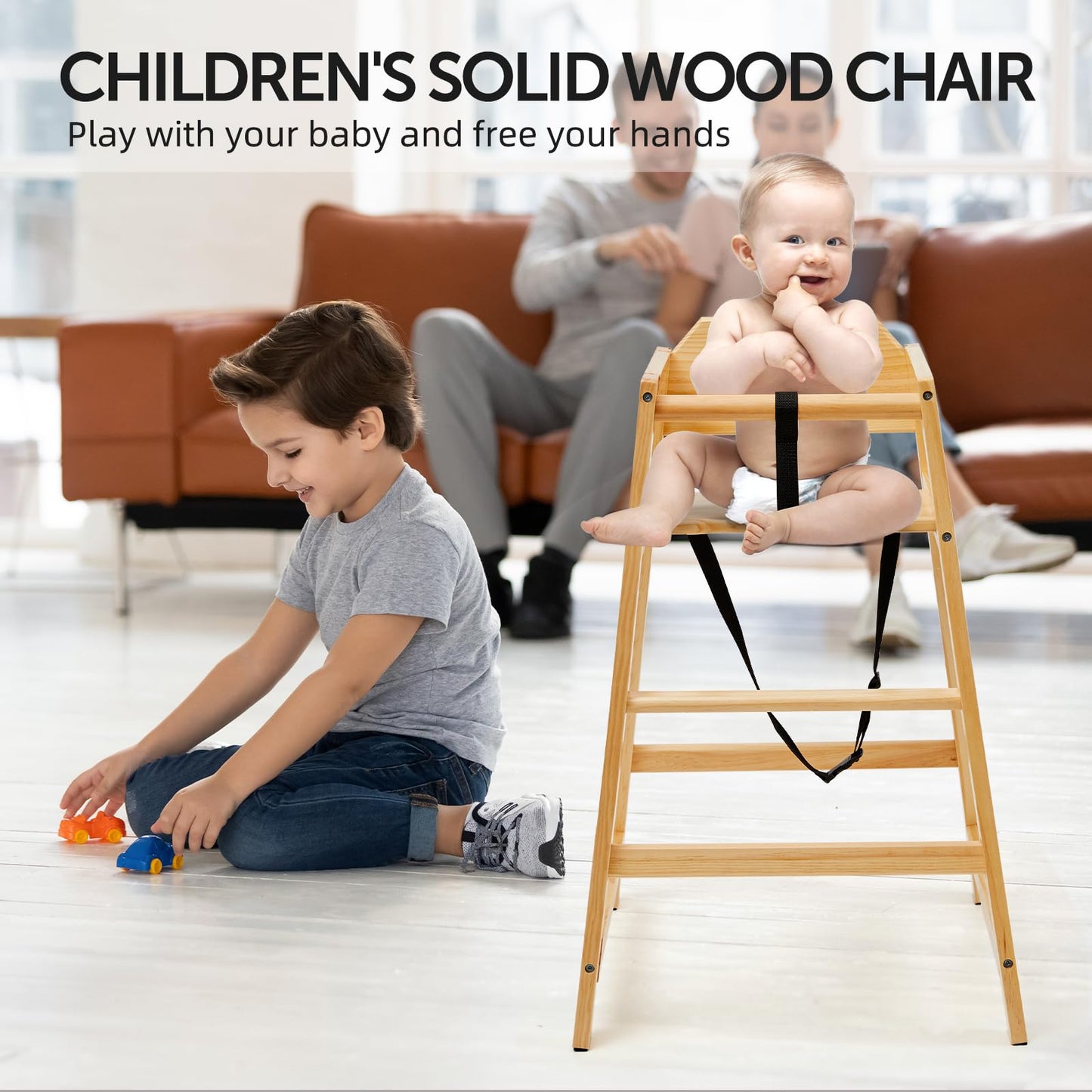 Neoflavie 2 Pack Wooden High Chairs for Babies and Toddlers, Restaurant-Style Stackable High Chair with Commercial Grade Solid Wood for Dining Table & Kitchen, Easy to Clean Baby Booster Seat -Natural