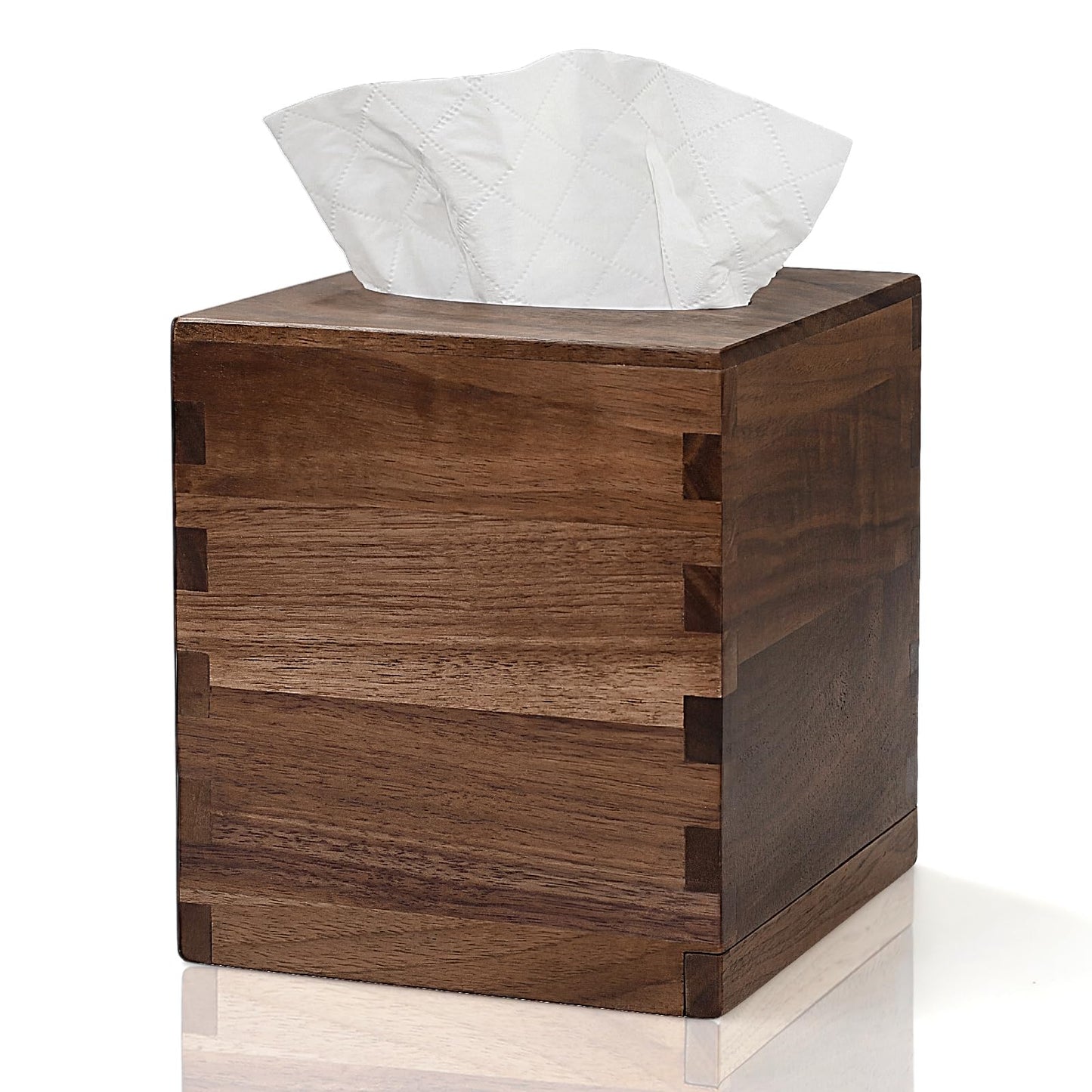 Solid Black Walnut Tissue Box Cover Square – Handcrafted Wood Tissue Holder with Mortise & Tenon Joinery, Fits Standard Cube Tissue Boxes
