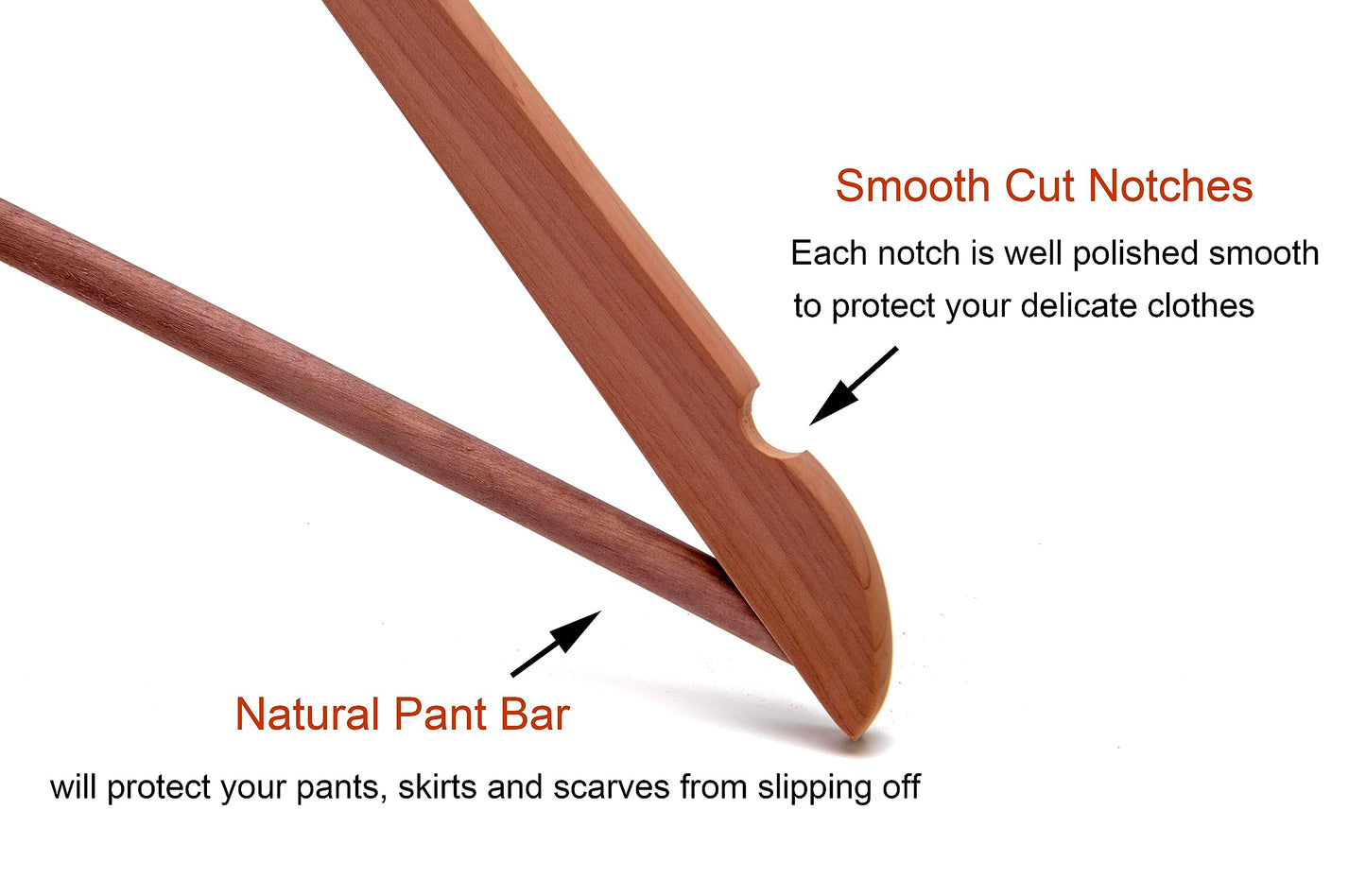 American Red Cedar Wooden Coat Suit Hangers 20 Pack, Wood Skirt Dress Hangers, Smooth Cut Notches- 360°Flexible Hook- Solid Non-Slip Bar-Natural - HL03N2