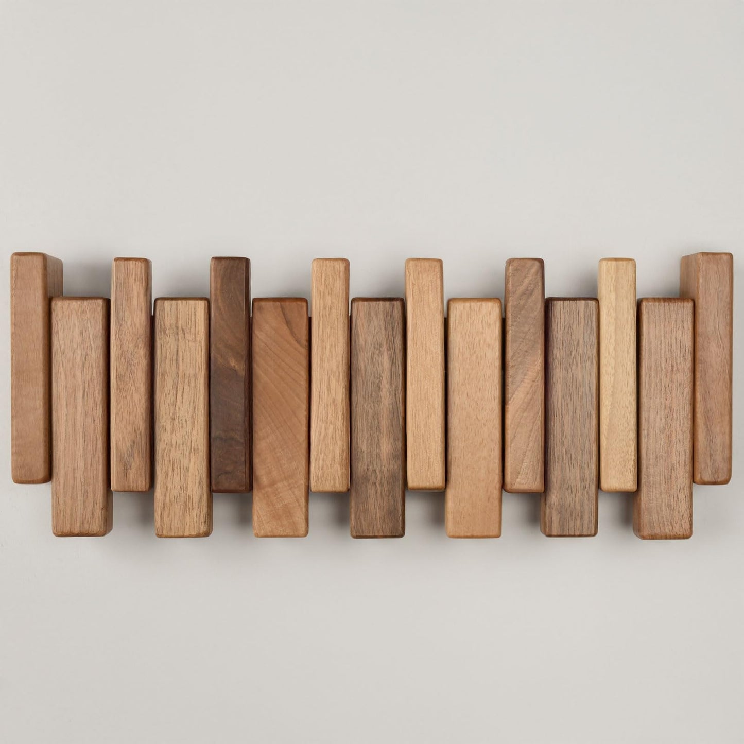 TEXAS BEST GIFT Solid Walnut Piano Key Coat Rack – 6-Hook Wall-Mounted Flip Hook Rack – Minimalist Wooden Hanger for Entryway, Bedroom, Office