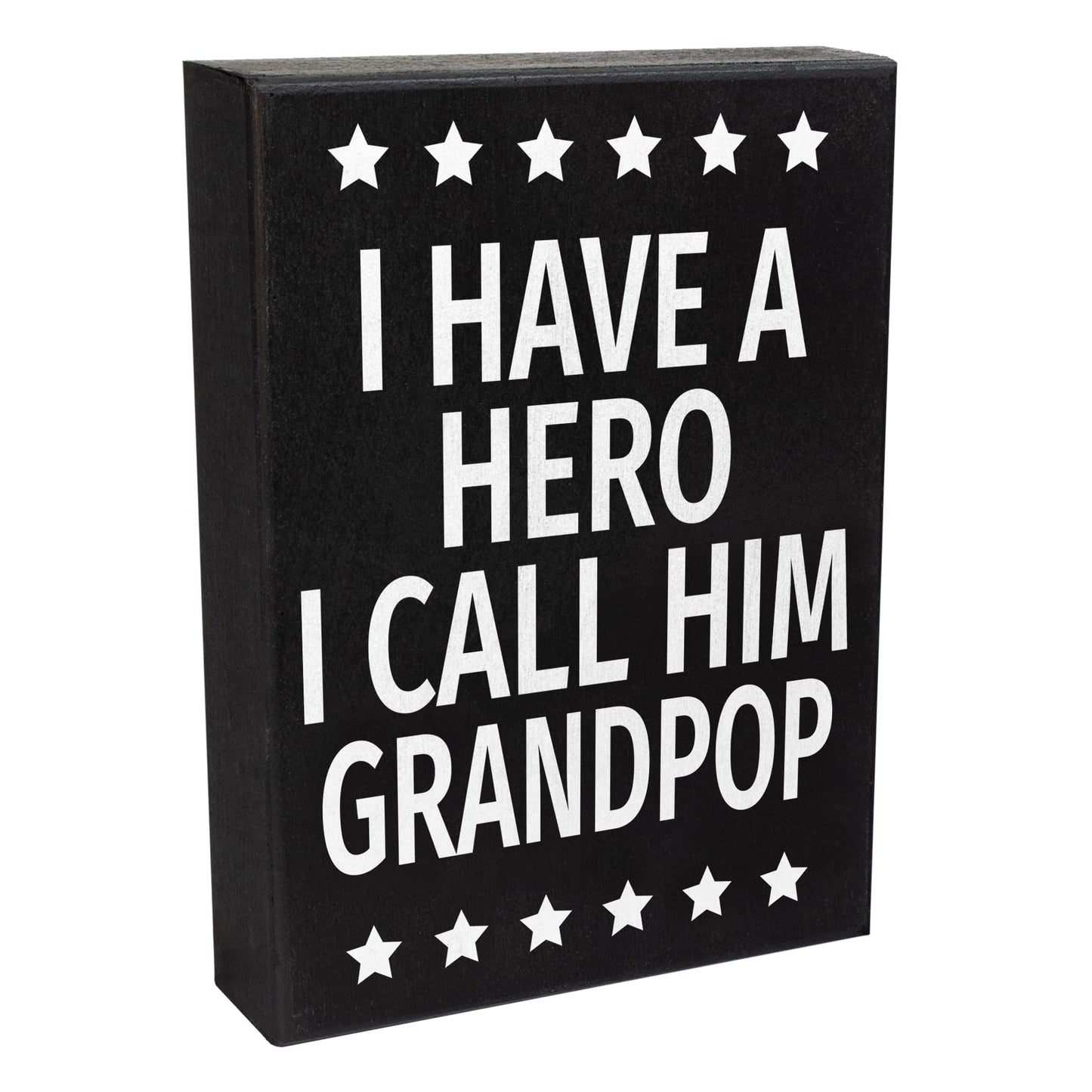 JennyGems Grandpop Gifts, I Have a Hero I Call Him Grandpop Wooden Sign, Shelf Decor and Wall Hanging, Made in USA