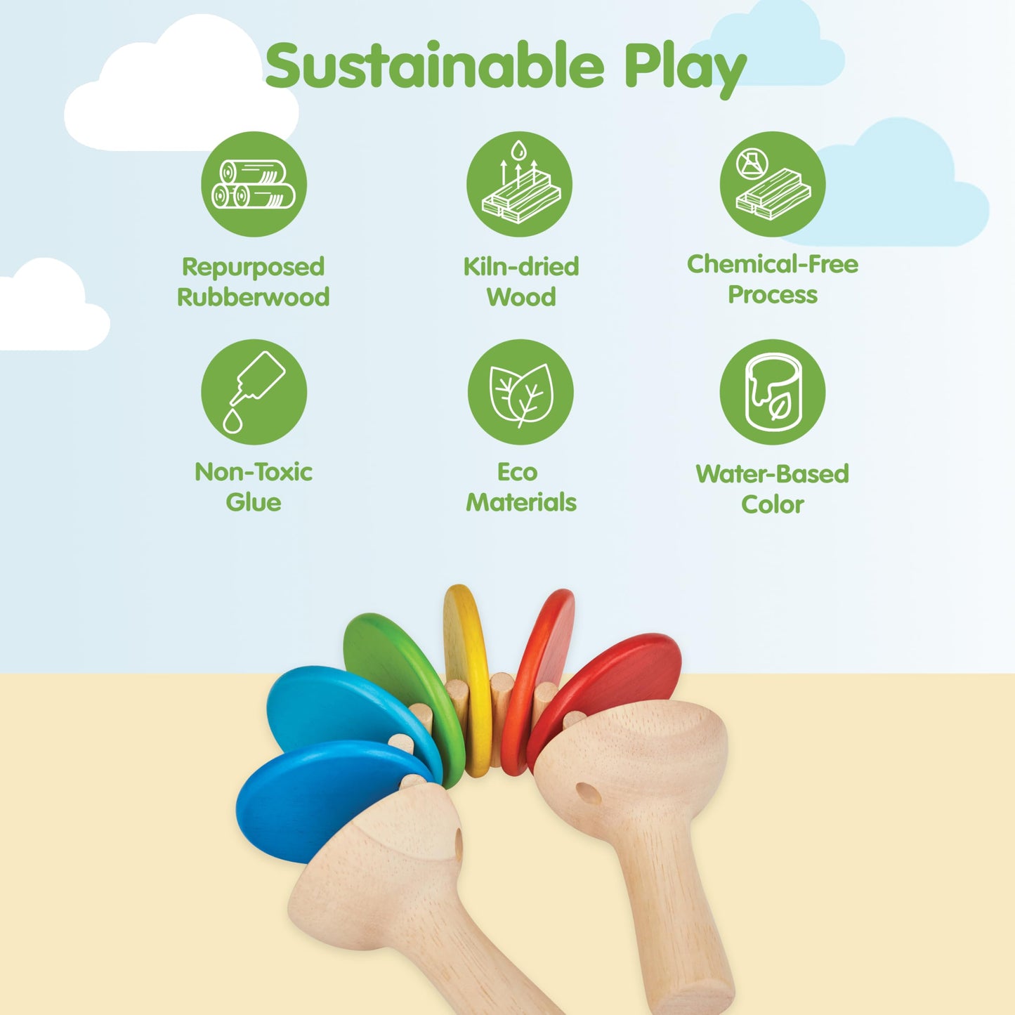PlanToys® Wooden Clatter Toy | Montessori Sound and Rhythm Toy for Auditory Development, Coordination and Sensory Play | Eco Friendly Wooden Rattle Style Musical Toy