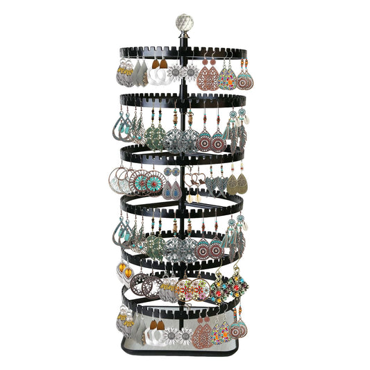 Raymorium IDavosic.ly 6-layer rotating earring holder storage rack, adjustable plastic pendant display stand with 348 grooves on the tree strap, large circular storage tower, black