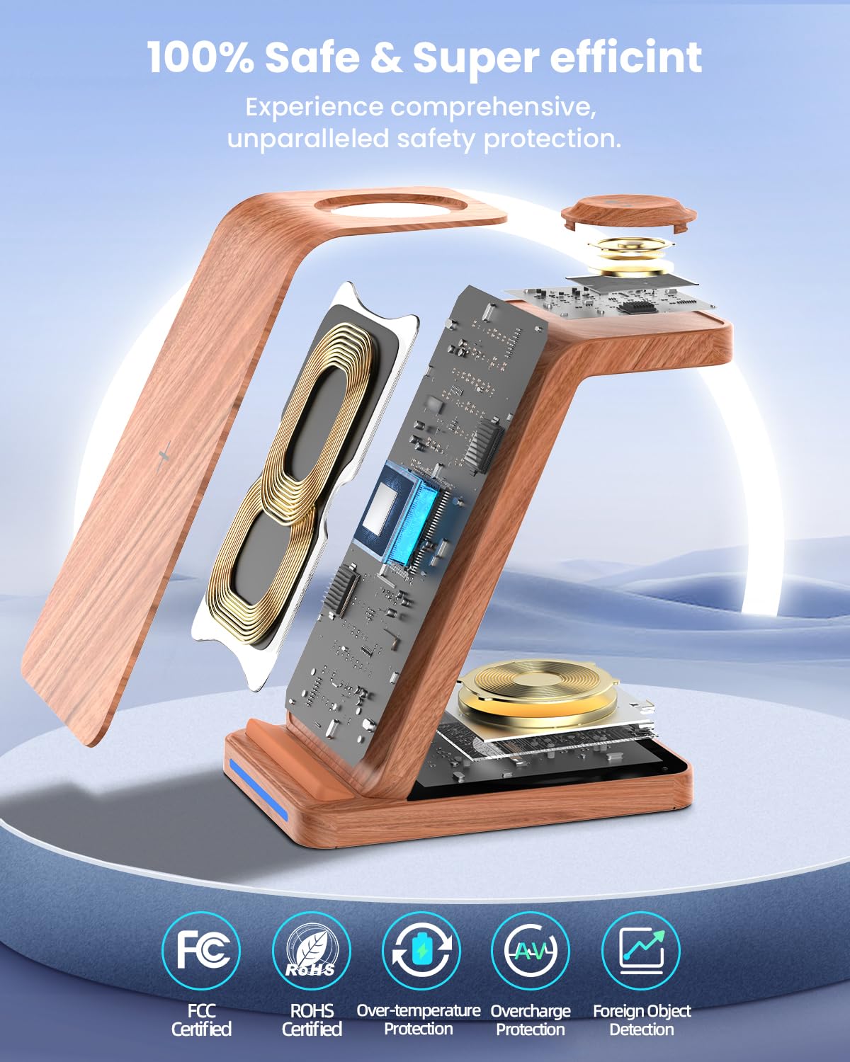 CIYOYO Wireless Charging Station, 3 in 1 Wireless Charger Stand for Multiple Apple Devices, Charging Dock for iPhone 16 15 14 13 12 11 Pro Max XS 8, Apple Watch 8 7 6 SE 5 4 3 2, 3/2/Pro, Wood