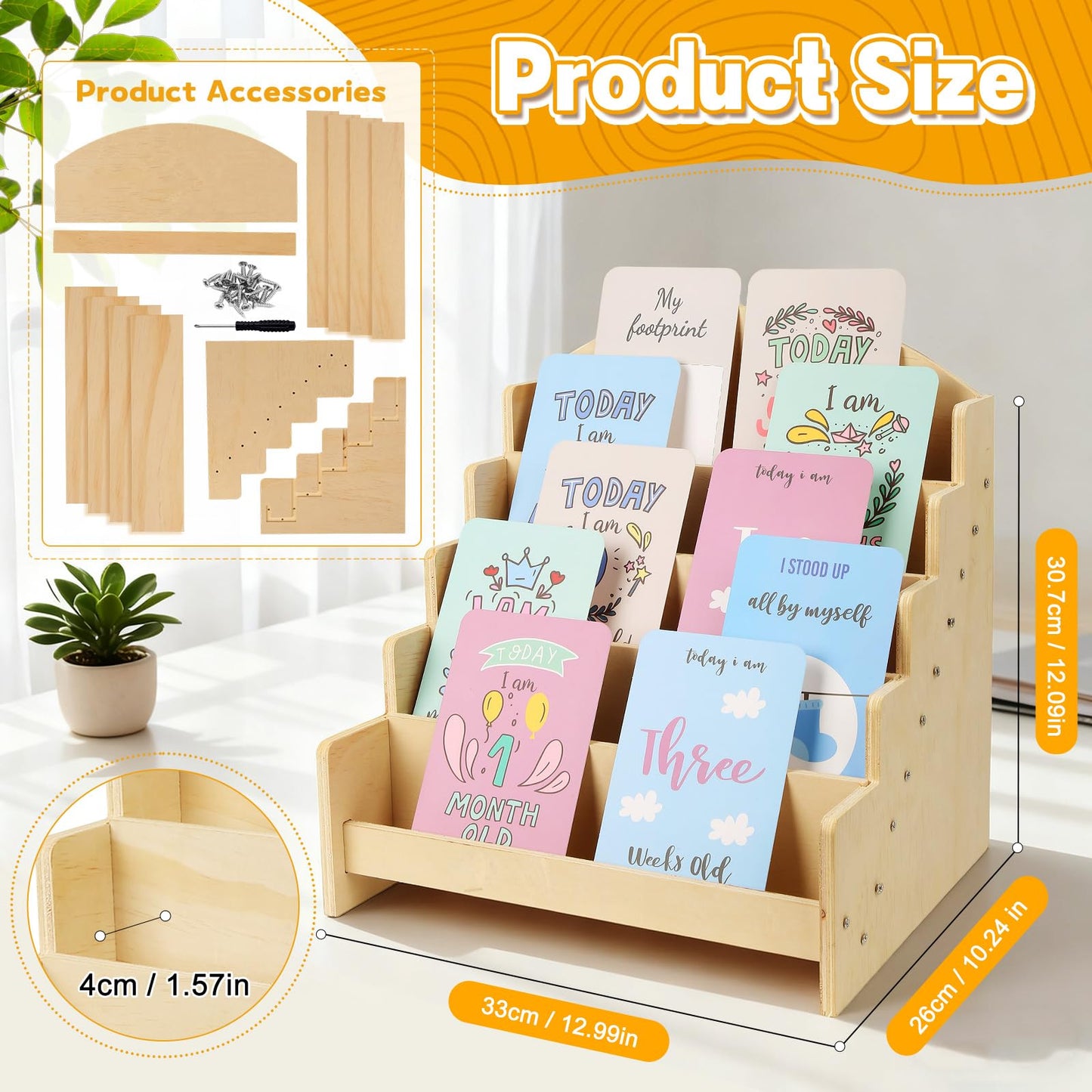 ZANAUWEKED Greeting Card Display Stand Holder,5-Tier Wooden Organizer Rack for Postcards ,Stickers, Bookmarks & Brochure Photos ,Tiered Display Stand for Retail Stores, Stationery Vendors