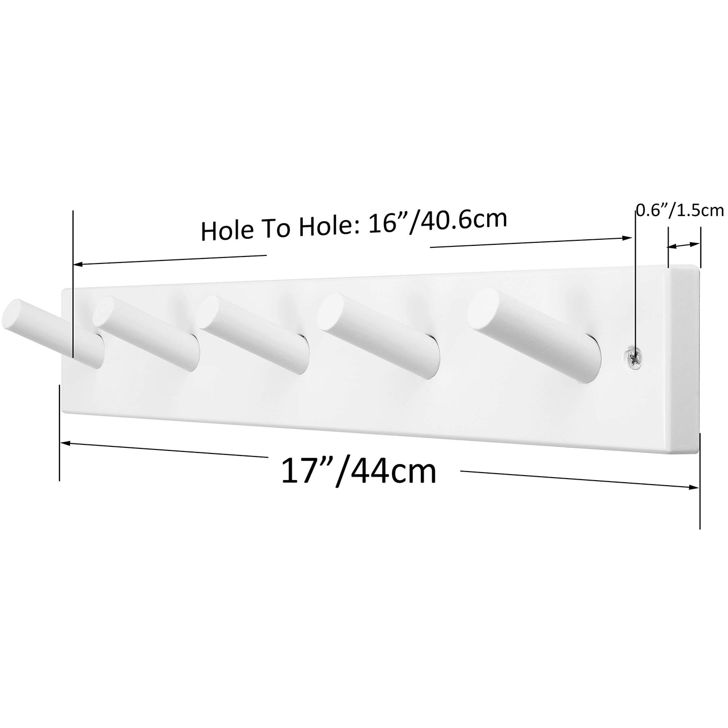 SKOLOO Wooden Wall Mounted Coat Rack,16'' Hole to Hole, 5 Pegs Bamboo Wall Hook for Hanging Clothes Robes Towels Hats,White