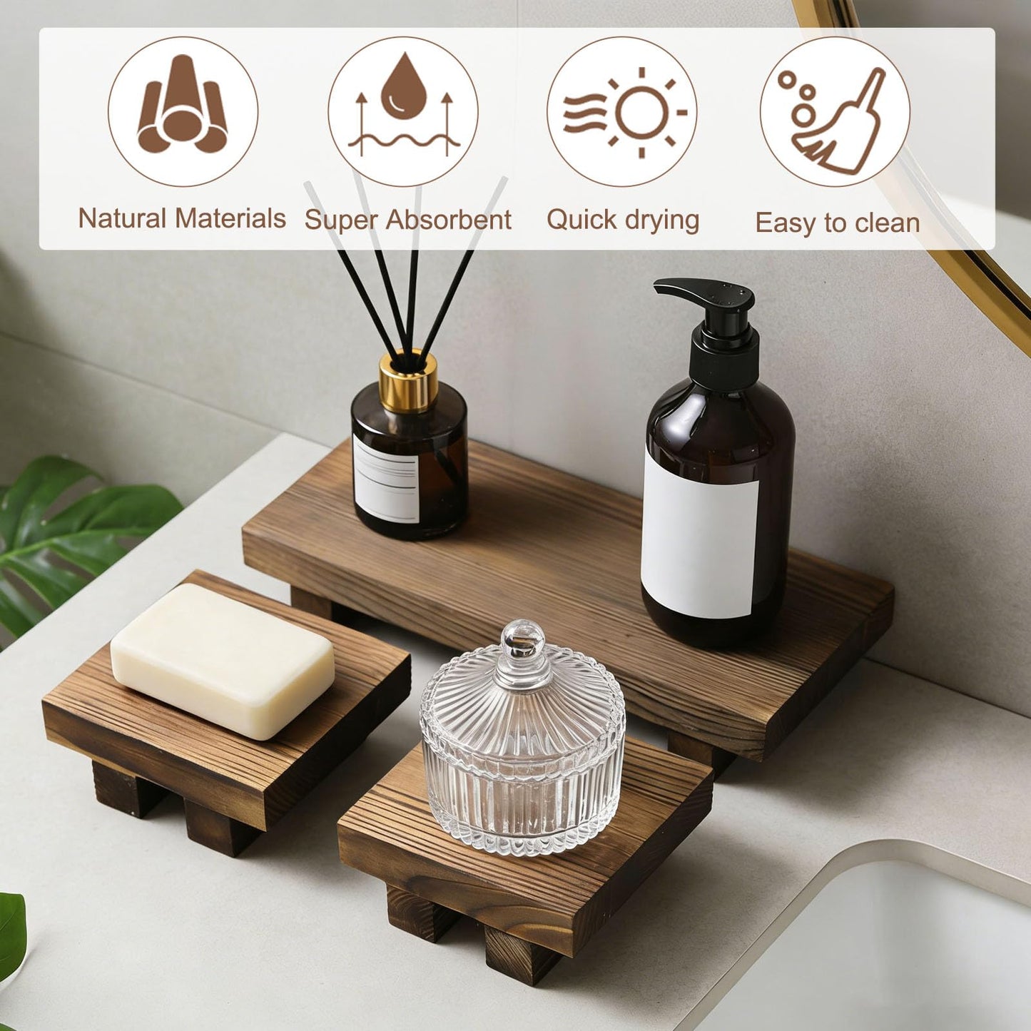Klunk Wood Display Riser Set of 3, Rustic Farmhouse Countertop Stands