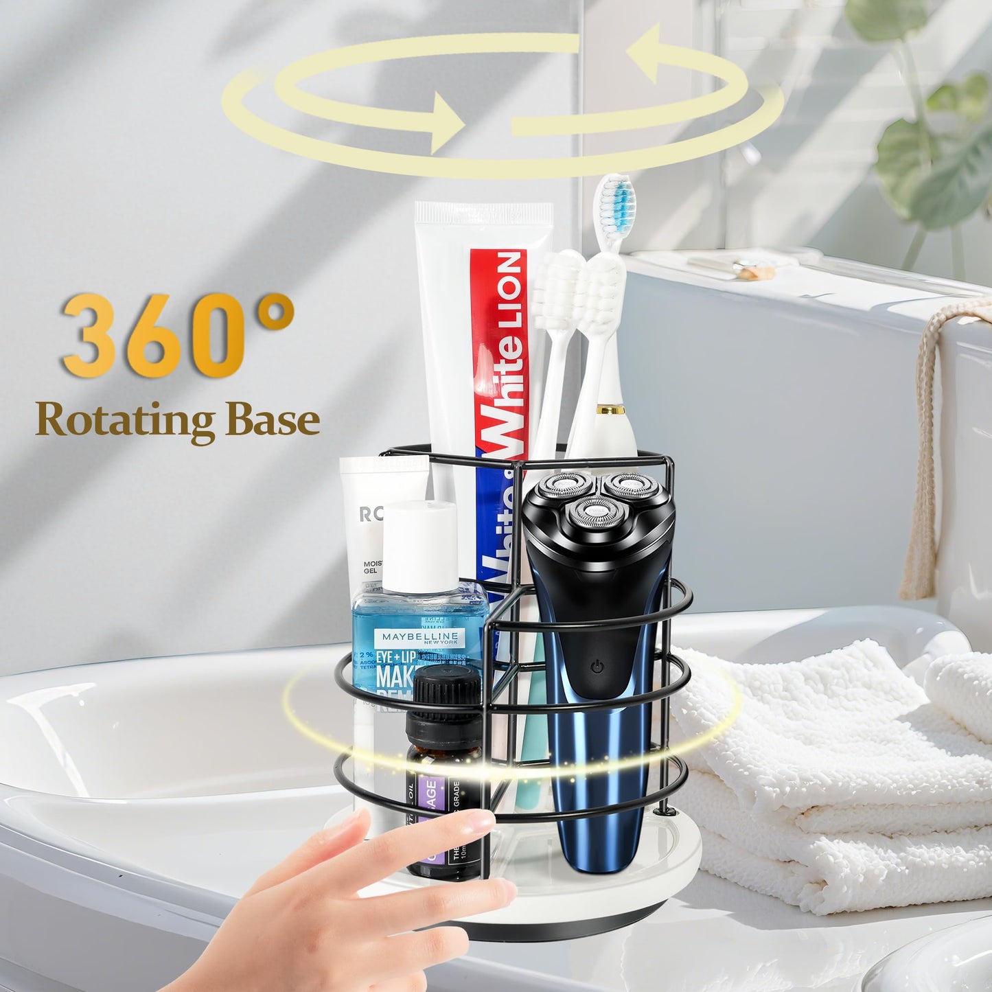 Rotating Standing Napkin Dispenser with Salt and Pepper Shakers+360° Rotation Toothbrush Holder with Marble Base