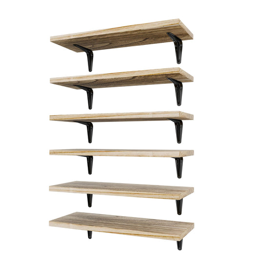 SKYSEN Floating Shelves for Wall Set of 6, 15.7in Wood Wall Shelf for Decor, Bathroom, Bedroom, Storage, Book,Kitchen, Living Room - Rustic Brown(fs-40-l)