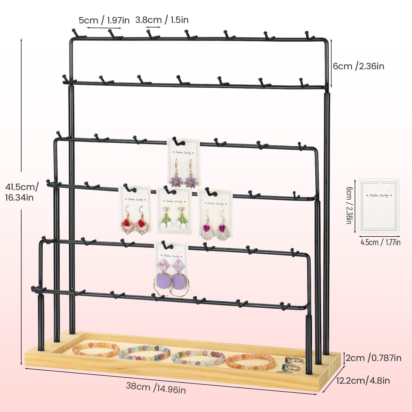 JIUCAN Earring Display for Vendors, 6 Tiers Earring Rack Display Holder Stand, Earring Organizer Holder, Jewelry Display for Selling Earings Cards, Necklaces Rings Bracelets, Keychains (Black)