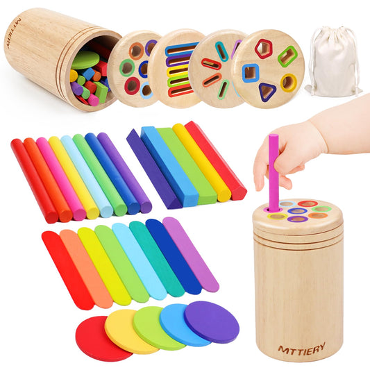 MTTIERY 4 in 1 Montessori Toys for 2 3 4 Year Old, Wooden Color Sorting Toys for Toddlers 1-3, Preschool Learning Activities Fine Motor Matching Games, 18 Month Old Baby Boys Girls Gifts