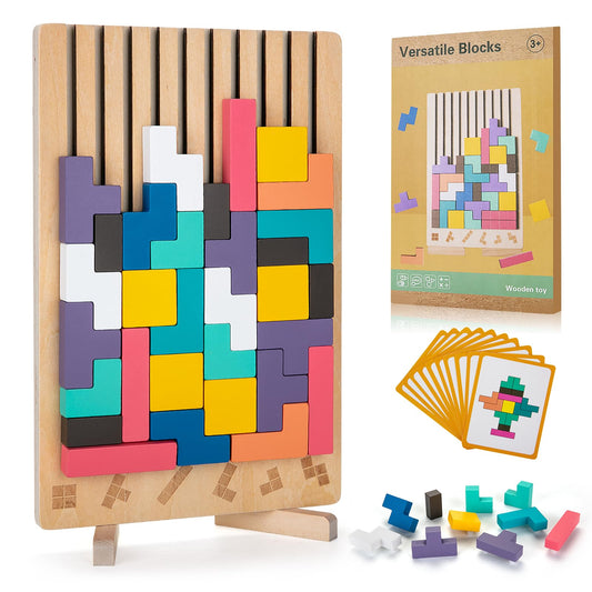 Montessori Wooden Stacking Puzzle Toy, Colored 3D Russian Block Stacking Jigsaw Puzzle Toy, Giant Building Block Board Game Educational Montessori Toys for Kids 3-6 Year Old Brain Blocks Teasers