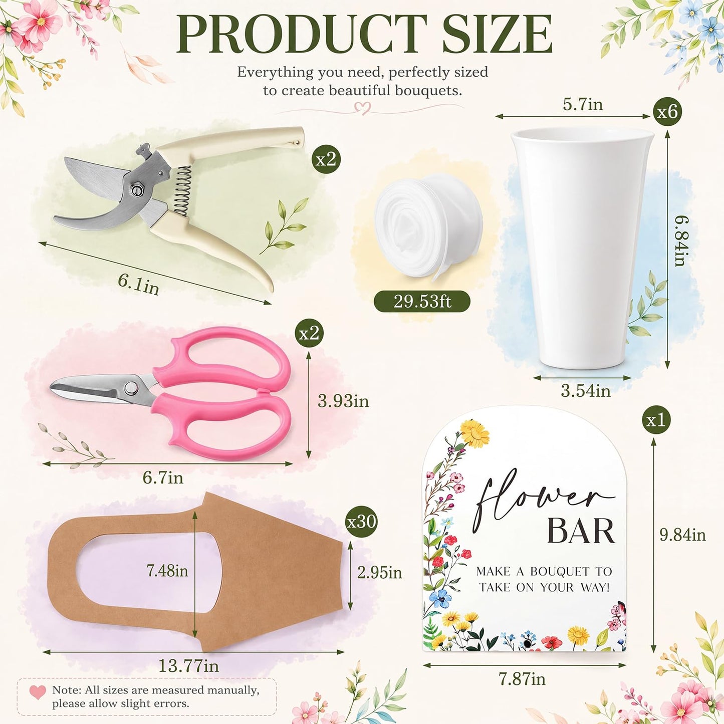 Ninehaoou 43 Pcs Flower Bar Buckets Kit Bloom Bar Supplies Flower Display Stand with 6 Bucket 1 Wood Sign 4 Scissors 30 Bouquet Wrapping Bags for Fresh off The Market Wedding Bridal Baby Shower(Small)