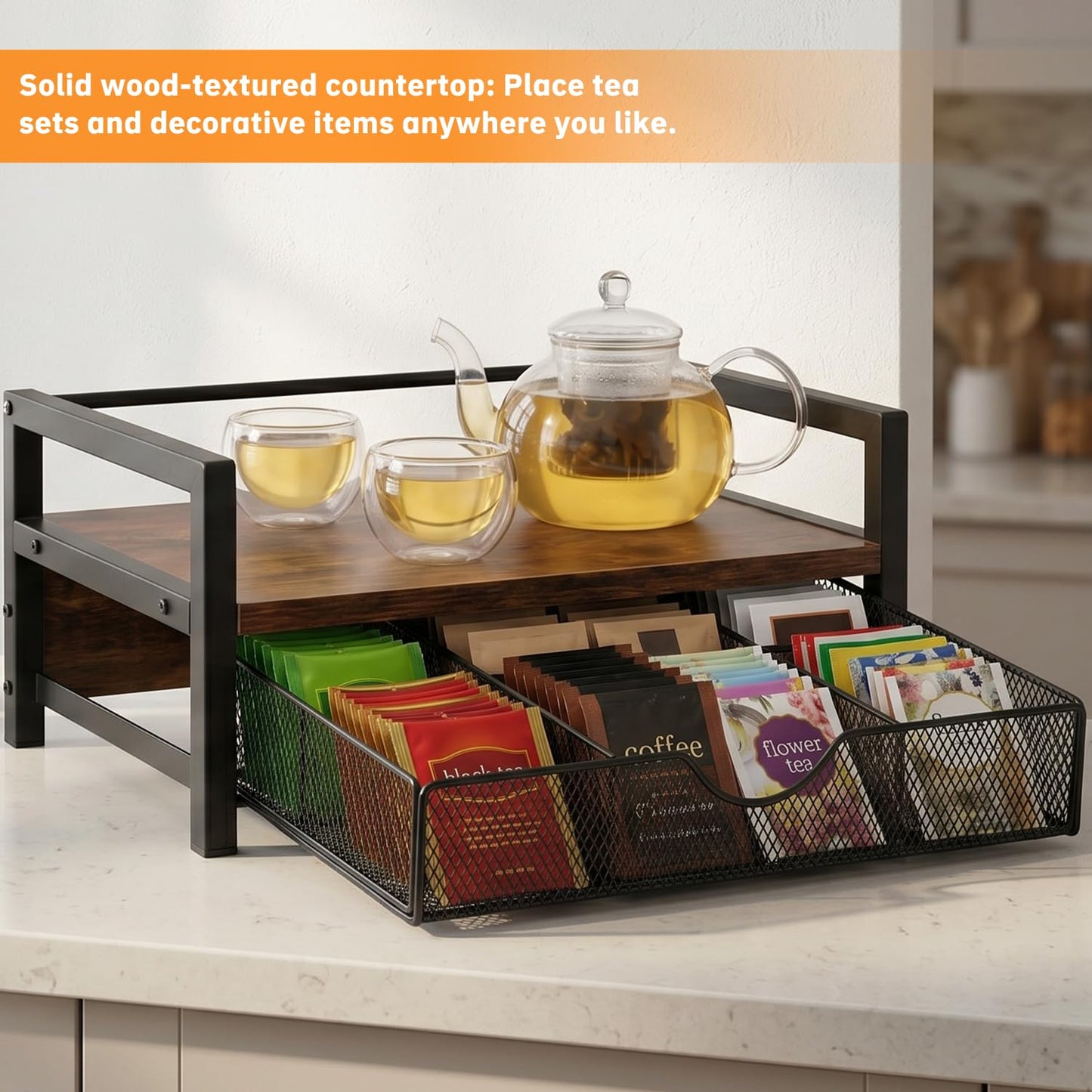 Tea Bag Organizer, Extra Large Tea Organizer Station and Storage Chest