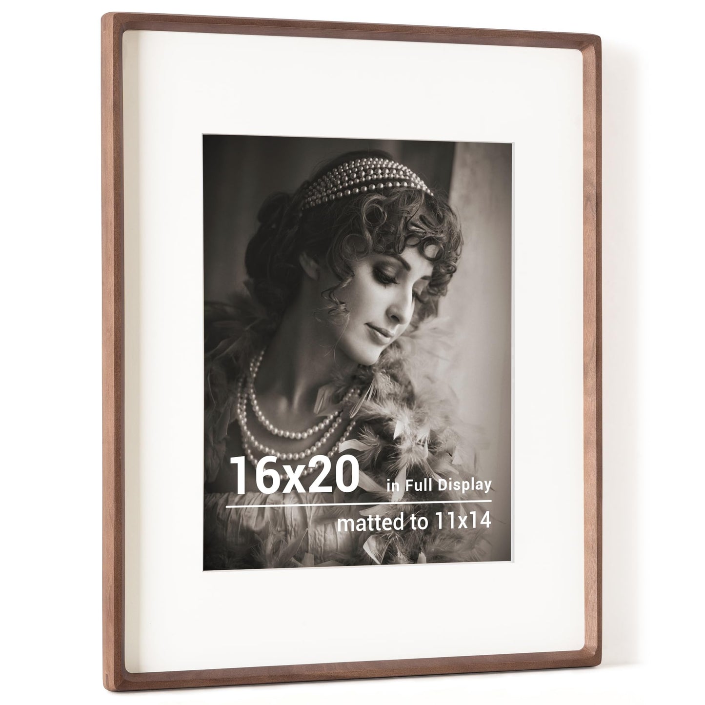 16 x 20 Picture Frame, USA-Sourced Walnut Wood Photo Frames with HD Tempered Glass, Handcrafted Rounded Corner 16x20 Wooden Frames Matted to 11x14 Photos, Horizontal or Vertical Wall Display