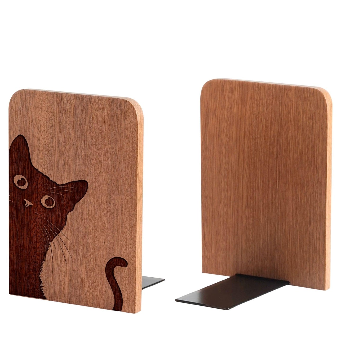 INNObeta Decorative Wooden Book Ends, Animal Bookends, Heavy Duty Bookends for Shelves Unique Design(1 Pair, 4.72x6.69 Inches) - Cattail