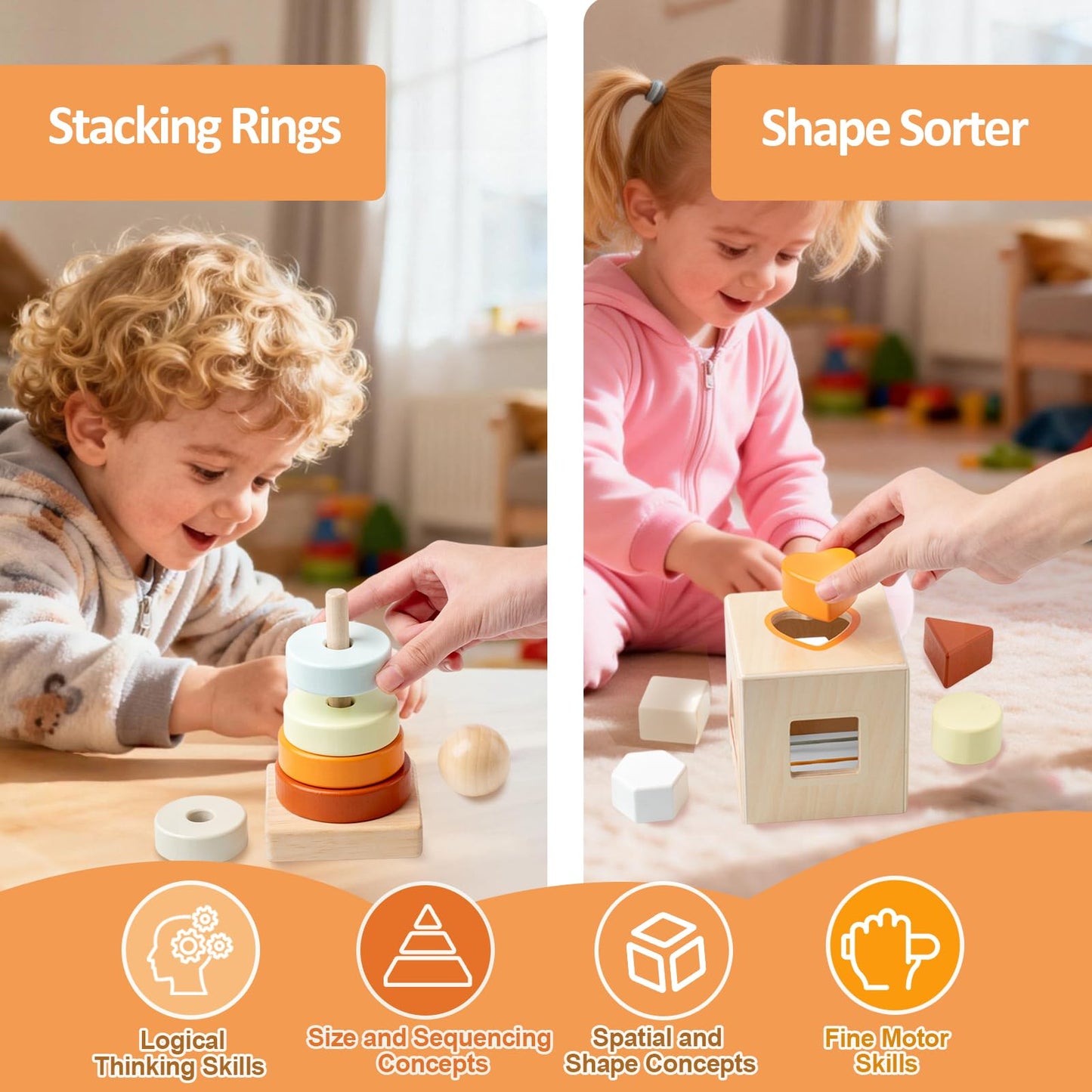 Smartwo Wooden Montessori Toys,Montessori Baby Blocks Toy for 12-18 Months,Shape Sorting,Xylophone,Development Toys for Girls Boys Birthday Chiristmas Gifts