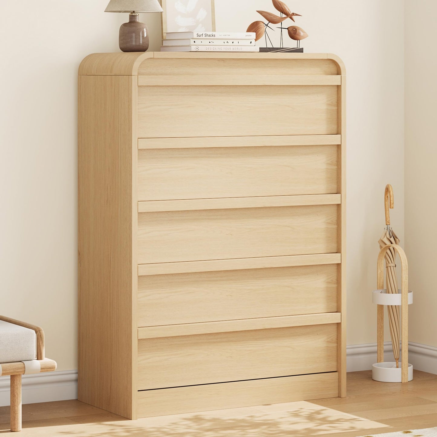 Garvee Wooden 5 Dresser, Natural