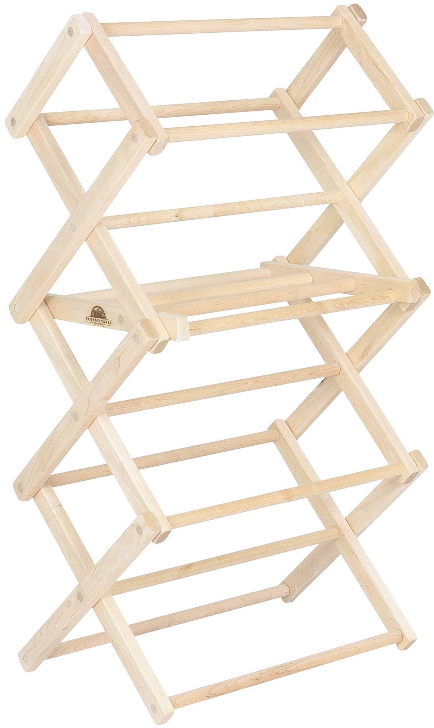 Pennsylvania Woodworks Clothes Drying Rack: Solid Maple Hard Wood Laundry Rack for Baby Clothes, Hand Towels, Delicates & More, Durable Small Folding Drying Rack, Made in USA, No Assembly Needed