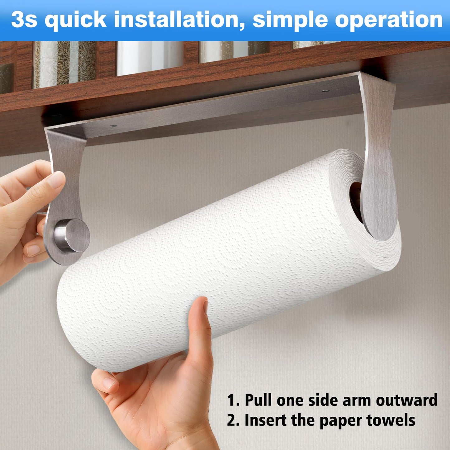 Smipam Paper Towel Holder Under Cabinet, Stainless Steel, Adhesive or Screw Mount, Fits Standard & Mega Rolls, Wall Mount Rack for Kitchen, Bathroom, RV, Silver