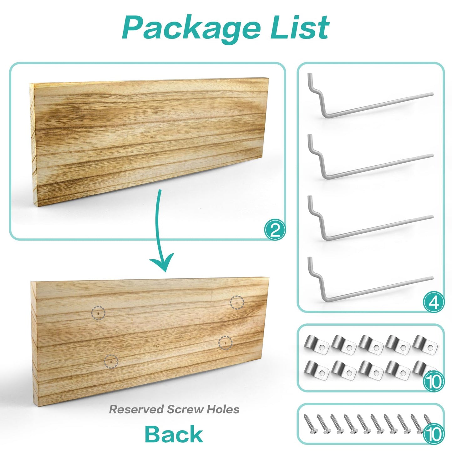 Pegboard Shelves, 16" x 6" Large Peg Board Racks 2Pack Wall Organizer Shelf, 1/4 inch Heavy Duty Metal Brackets Fit All Pegboards, Wood Slats, Craft Garage Workbench Office Shelving Accessories (Wood)