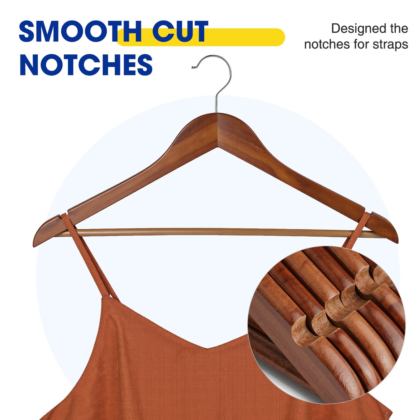 Korpai 30 Pack Wooden Hangers,Wooden Clothes Hangers with Smooth Pant Bar and Shoulder Notches,Heavy Duty Hangers with 360-Degree Rotatable Hook, Coat Hangers for Coats,Shirts,Dress,Pants,Walnut
