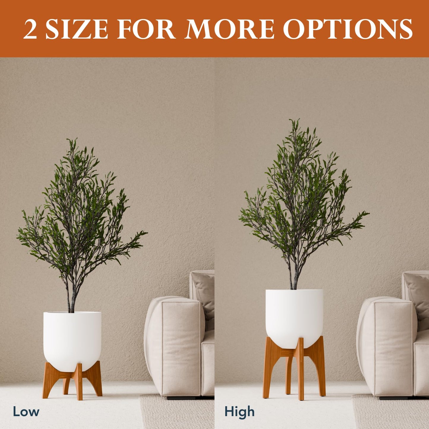 KUTE NEST 8.8" H x 14" W Acacia Solid Wood Plant Stand, Mid Century Plant Holder for Outdoor & Indoor Use, Ideal for Corso & Arco Planter, Walnut Finish for Modern Home (Walnut, Low - Small)