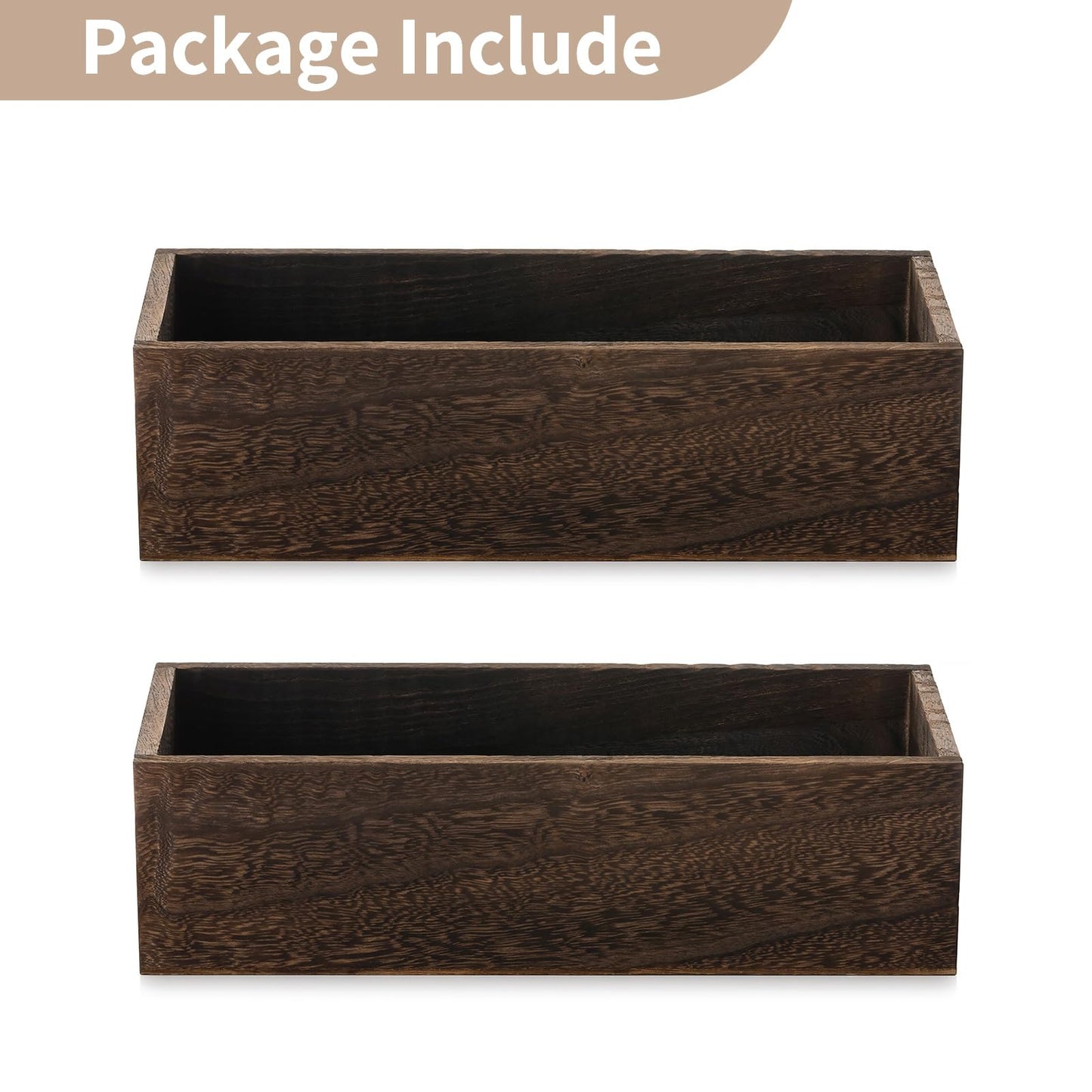 NUPTIO Wooden Box Centerpiece for Table: 2 Pcs 11.8" Long Wood Rectangle Planters - Farmhouse Flower Vase for Fall Wedding Dining Living Room Window Mantel Table Decor