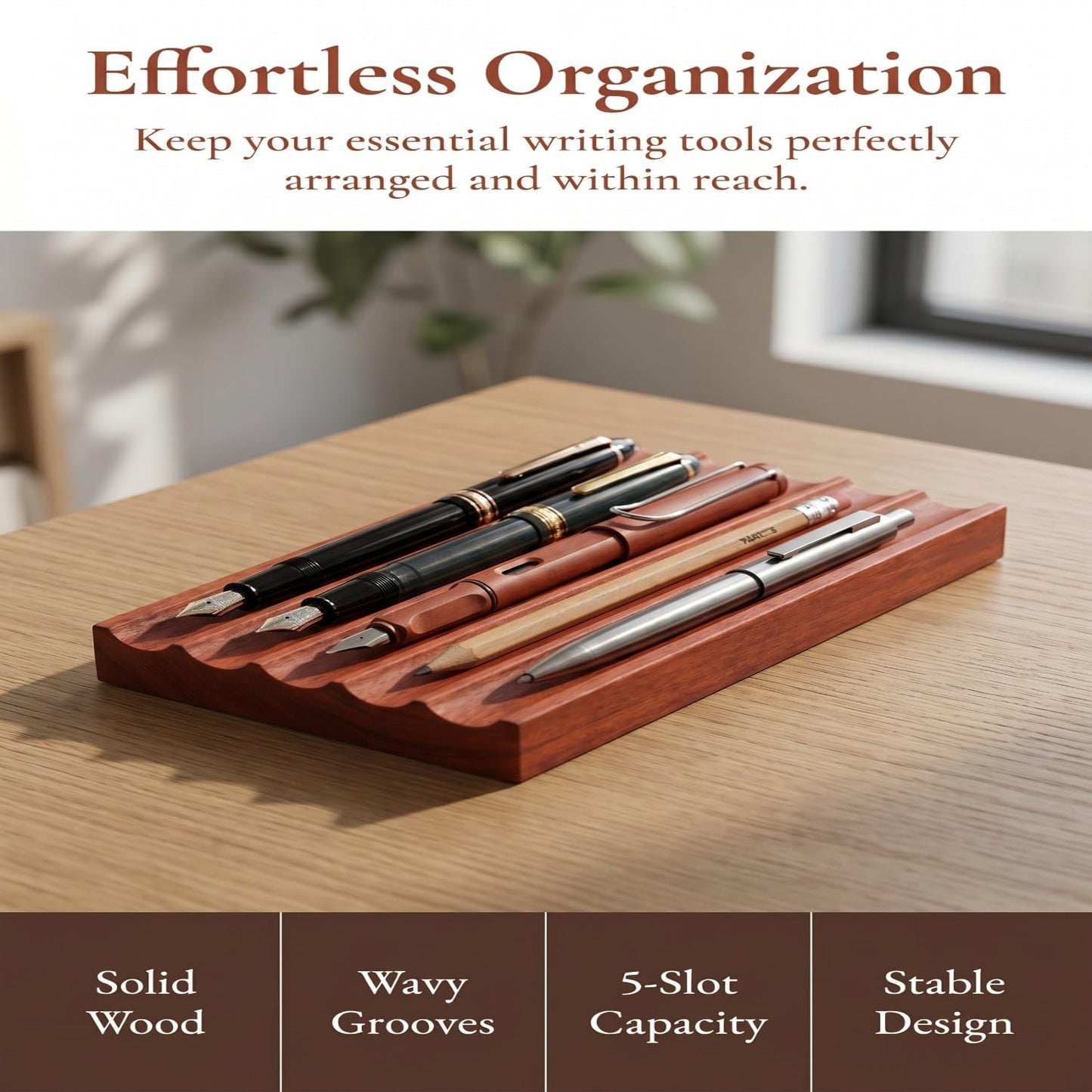 JUTSTJUKO Pen Holder for Desk Rustic Wooden Pencil Holder for Desk,Desk Writing Stationary Organizer Wood Pen Holder Cups Office School Supplies Storage (Red Pear)