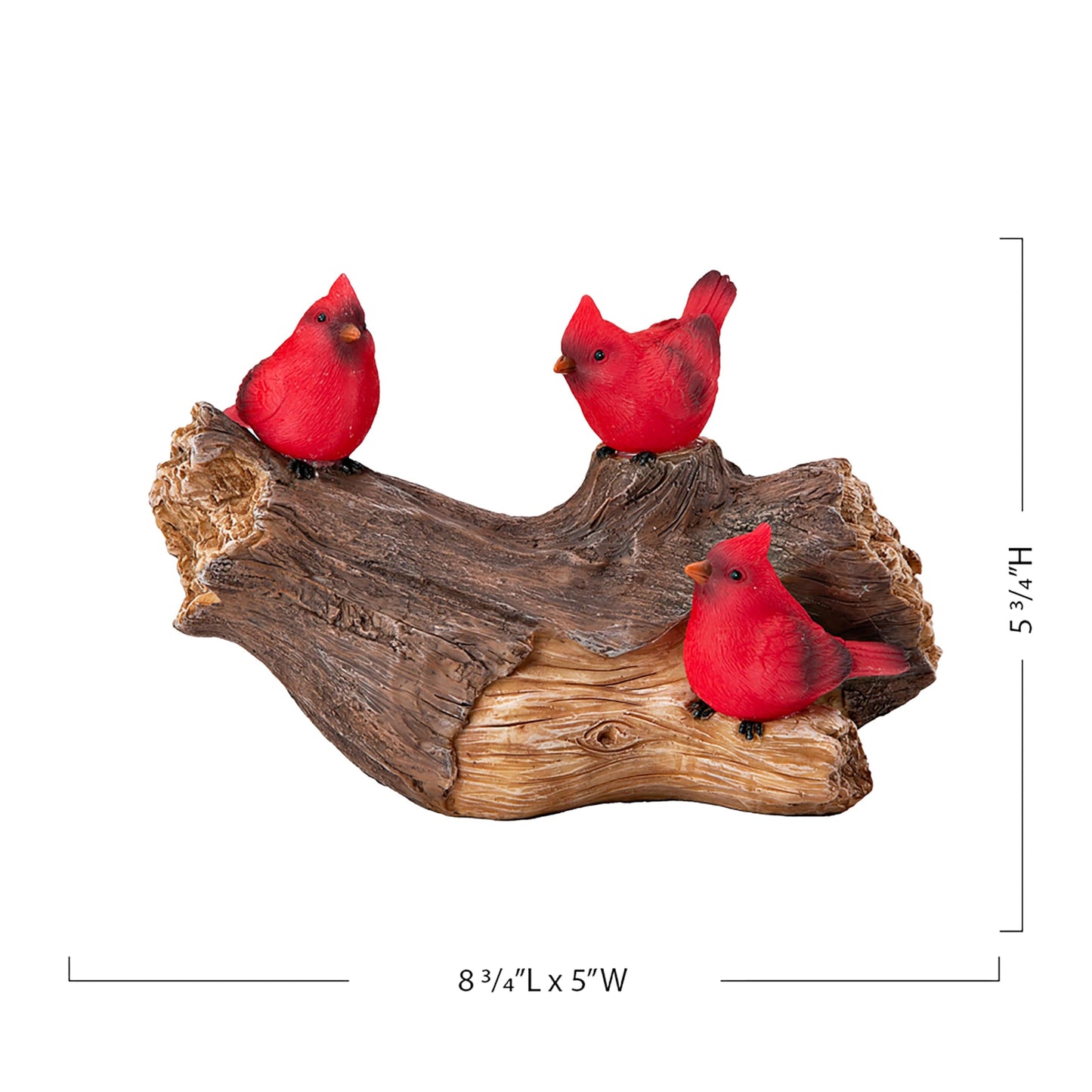 Evergreen Garden 5" H Solar Cardinal Family On Wooden Log, Garden Statues Bird with Solar Outdoor Light for Garden Decor, Cardinals Figurine Decorations for Home Decoration, Housewarming Gifts