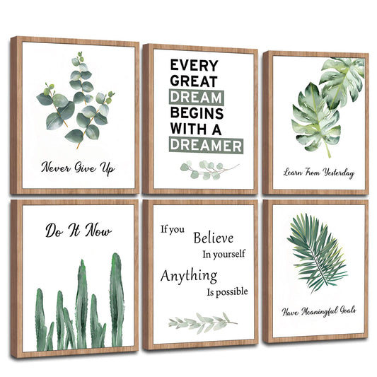 FRAMED Inspirational Wall Decor, Positive Affirmations & Motivational Art for Office, Bedroom & Classroom (Set of 6, 8x10in, Framed)