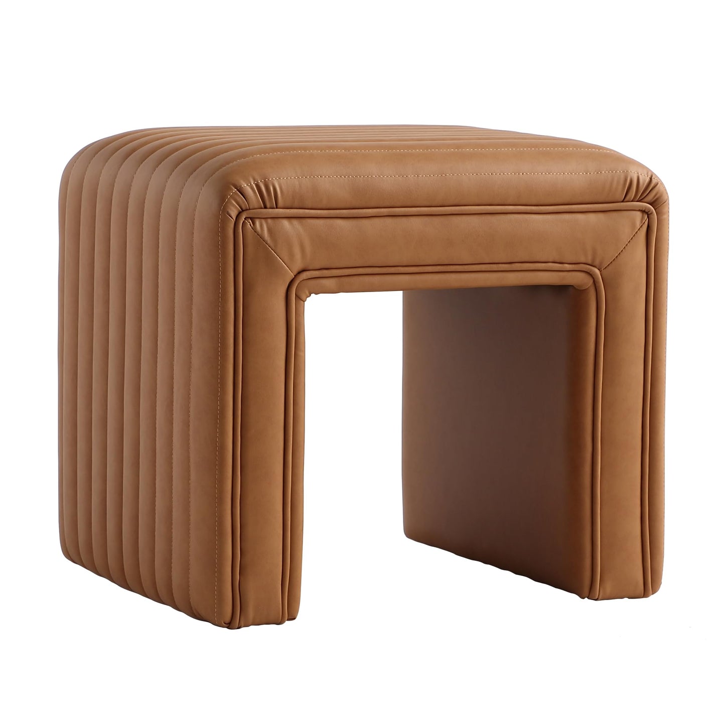 Get Set Style Vanity Stool Chair,Modern Leather Ottoman Foot Stool with Wooden Legs Sofa Bench Footstool Extra Seat for Vanity,Makeup Room,Living Room,Entryway,Office (Fully Assembled)