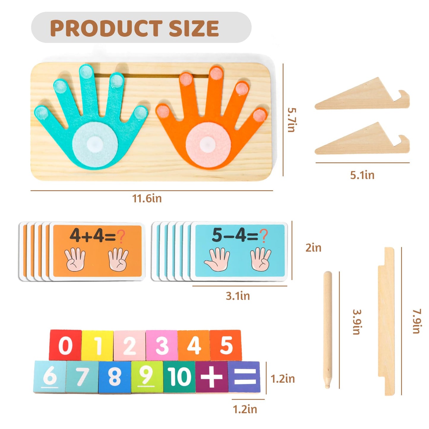 Montessori Math Learning Toys for Toddlers 3-5, Double-Sided Finger Counting & Number Tracing Board, Preschool Educational Wood Number Blocks Toys for Kids 2-4, Math Manipulates, Girl Boy Gift 5-7
