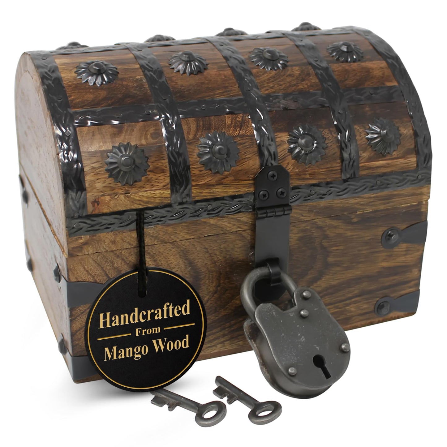 Nautical Cove Wooden Pirate Treasure Chest with Lock & Skeleton Key Small