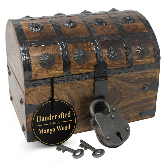 Nautical Cove Wooden Pirate Treasure Chest with Lock & Skeleton Key Small
