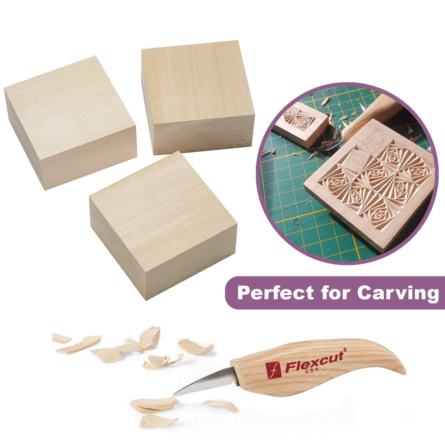 Basswood Carving Blocks Large 4x4x2 inch Wood Blanks DIY Wood Signs for Crafts by Craftiff