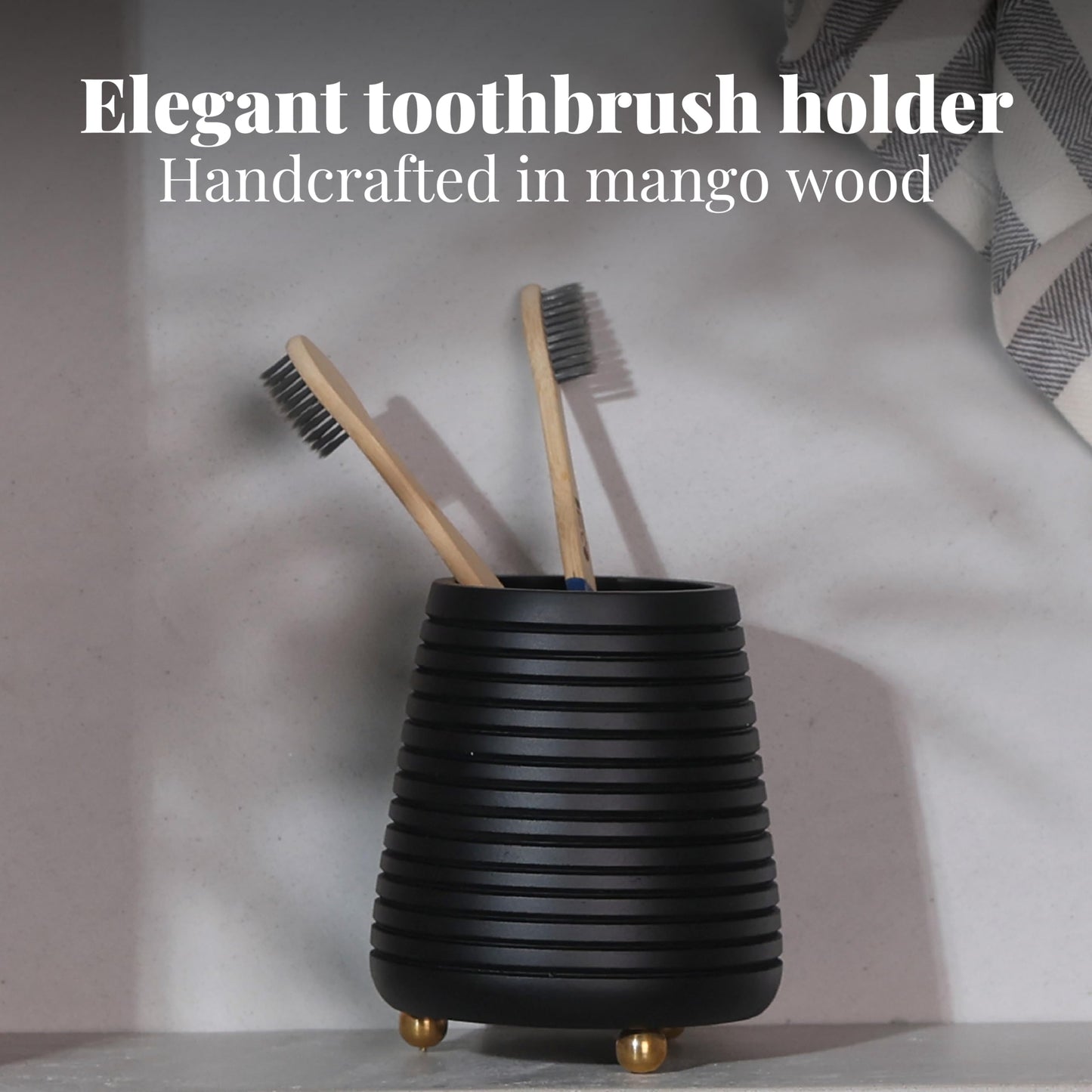 Folkulture Toothbrush Holders for Bathroom or Tooth Brushing Holder, Black Toothbrush Holder, 4x3 Wood Bathroom Toothbrush Holder, Bathroom Organizers and Storage Countertop, Toothbrush Organizer