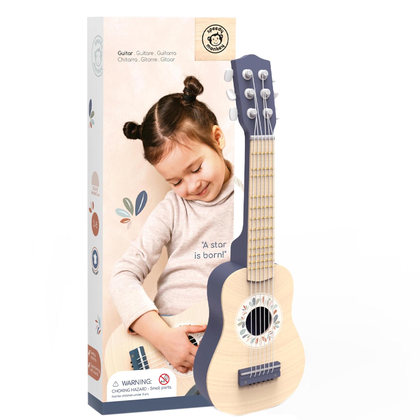 SPEEDY MONKEY Wooden Kids Guitar Toy 6-String Nylon for Ages 3+ Learning