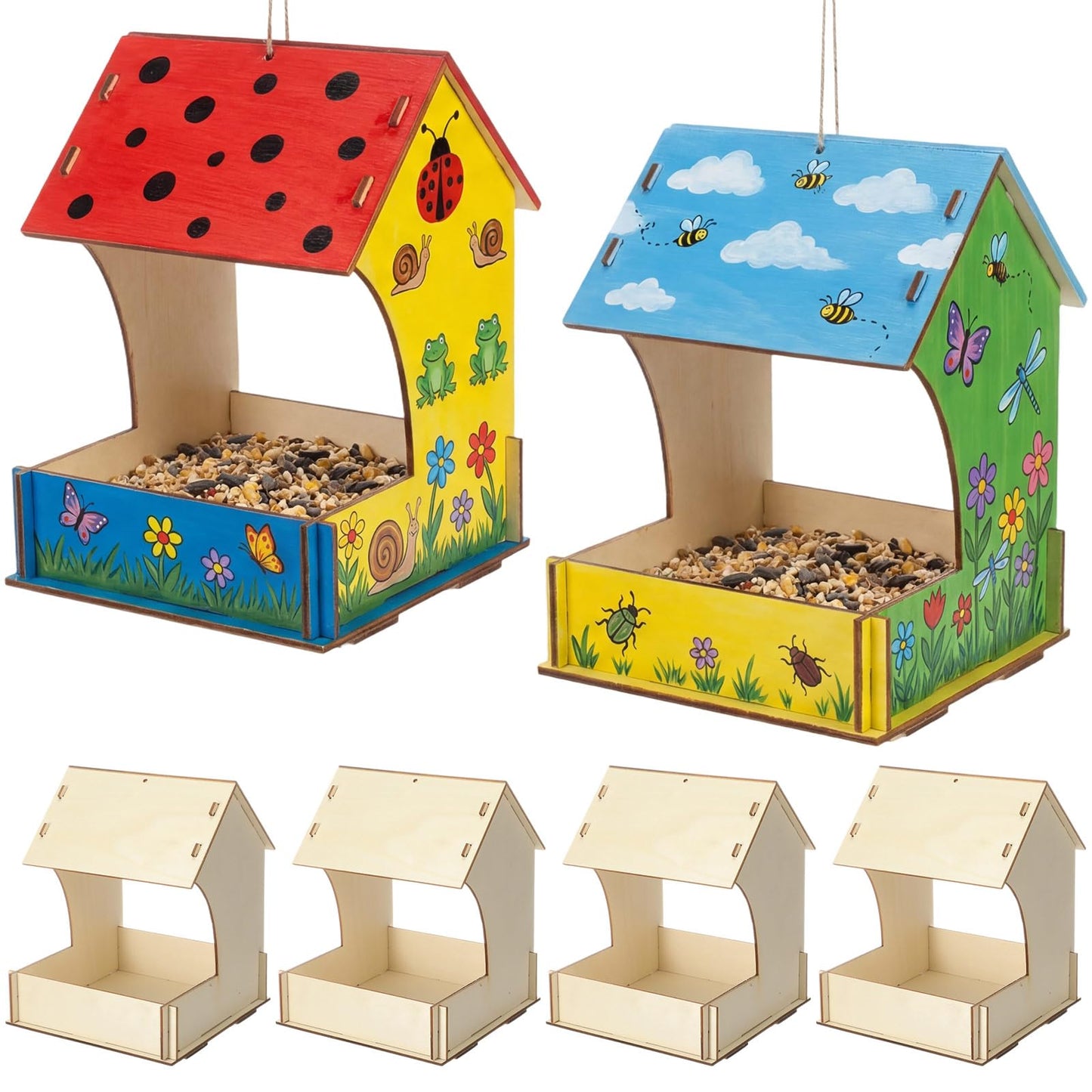 6 Pack Bird Feeder Kits Bulk Wooden DIY Birdhouse Kits Unfinished Bird Feeder Birdhouse to Paint Wood Craft for Educational Fun Art Outdoor Activities Gifts
