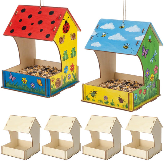 6 Pack Bird Feeder Kits Bulk Wooden DIY Birdhouse Kits Unfinished Bird Feeder Birdhouse to Paint Wood Craft for Educational Fun Art Outdoor Activities Gifts